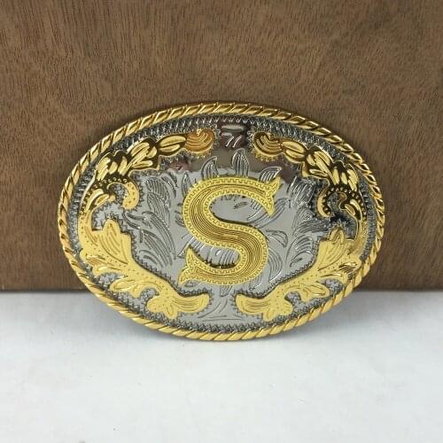 BuckleClub wholesale western flower letter S cowboy belt buckle FP-03702-S gold with silver FINISH 4cm width loop