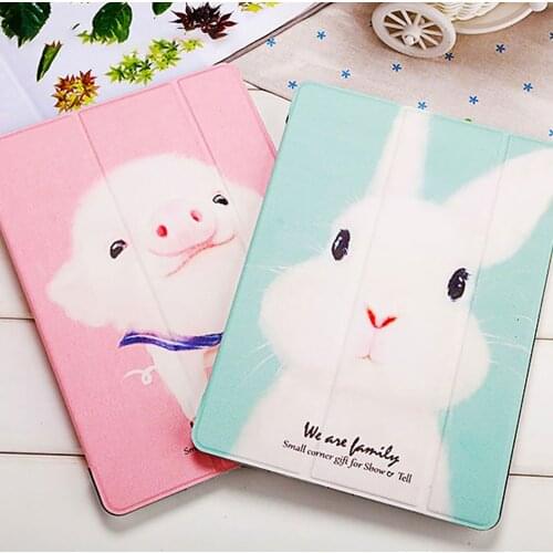 Lovely Rabbit Pig Cartoon Tablet Cover For New iPad 9.7 Air 1 2 Stand Shell For iPad 2 3 4 Mini 123 mini 4 Case Auto Sleep /Wake