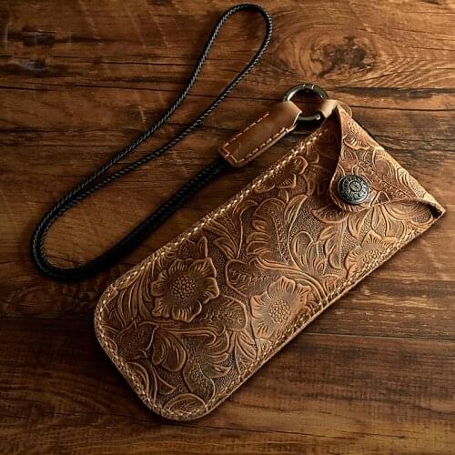 New Genuine Leather Hanging neck Sun Glasses Spectacle Case Men Women Box Frames Sunglasses Button Bags Lanyard Eyewear Cover