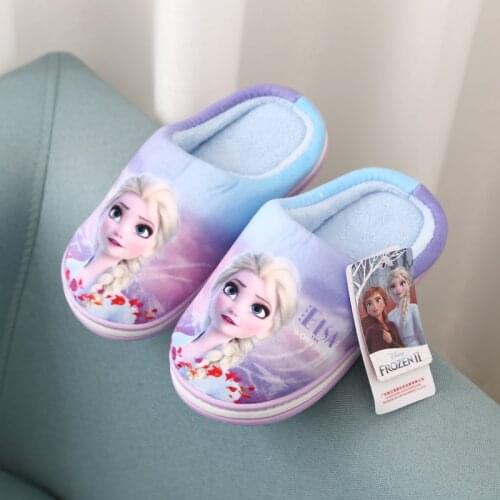 Disney Frozen elsa Childrens Cotton Slippers Winter Girls Parent-child Non-slip Warm Thickening Wool Slippers