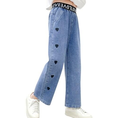 Jeans For Girls Heart Pattern Girl Jeans Casual Style Denim Trousers For Children Spring Autumn Childrens Jeans Clothes 6 8 10