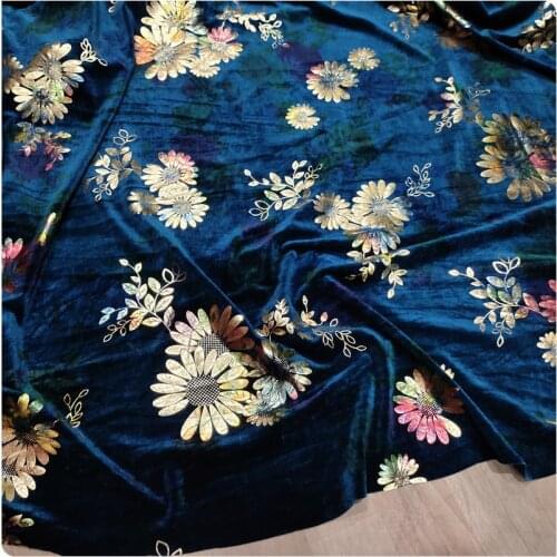 Lake Blue Elastic Bronzing Gold Velvet Fabric Suit Cheongsam Dress Bottoming Shirt Apparel Fabric
