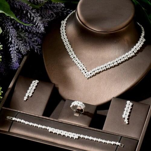 HIBRIDE Vintage Gorgeous Women Wedding Bride Necklace Earrings Ring And Bracelet 4pcs Jewelry Set Conjunto de joyas N-1854