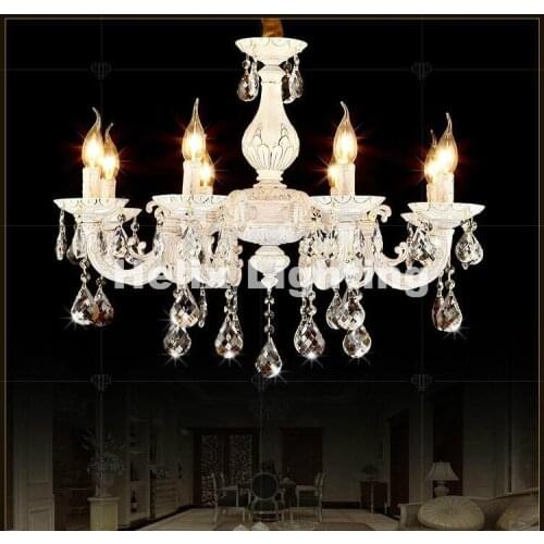 European Style White E14 Crystal Chandelier Living Room lustres Decoration Pendants AC Chandeliers Crystal Home Indoor Lighting