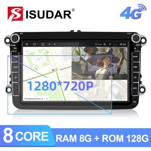 Isudar T72 2 Din Car Multimedia player Android 10 GPS Car Radio Audio Auto For VW/Volkswagen/POLO/PASSAT/Golf 1280*720P 8' 4G