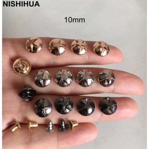 50 set - Round Metal Rivet Studs With Star on Top,10mm Gold/Silver/Blackgunmetal,Zinc Alloy Spike Rivet For Garment Decor -A