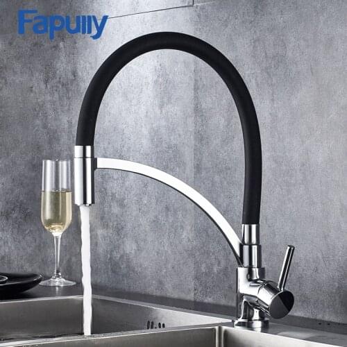 Fapully Black kitchen Taps Mixer 360 Degree Swivel 100% Solid Brass Single Handle Chrome Mixer Sink Faucets 931-33CB