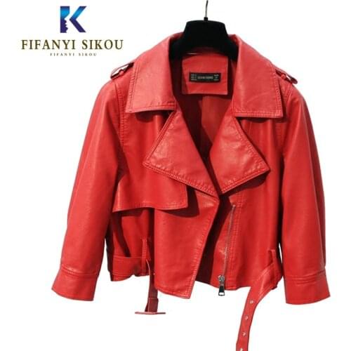 2020 Spring Women Pu Leather Jacket Fashion Zipper Motorcycle Short Coat Female Black Red Bomber Faux Leather Jackets Outwear
