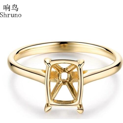 LaiZuan Solid 10K Yellow Gold Women Trendy Fine Jewelry Semi Mount Engagement Wedding Ring Setting Fit Cushion Cut 9x7mm