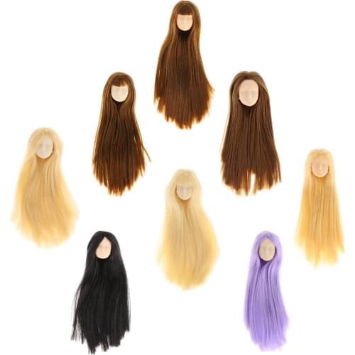 1:6 Scale Female Head Sculpt Unpainted with Long Hair Practice Makeup for 12'' Action Figures Seamless Body Accessory