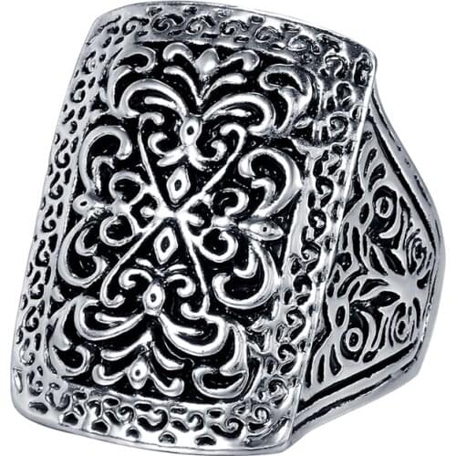 Megin D Vintage Exaggerated Personality Carved Patterns Alloy Rings for Men Women Couple Family Friend Fashion Gift Jewelry
