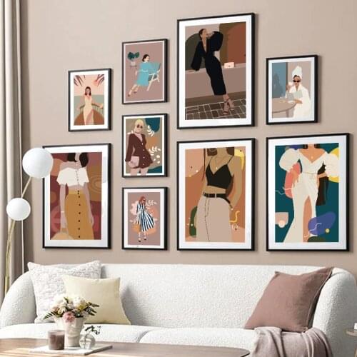 Fashion Abstract Vintage Girl Nordic Poster Modern Gallery Wall Art Print Canvas Painting Decoration Pictures For Living Room