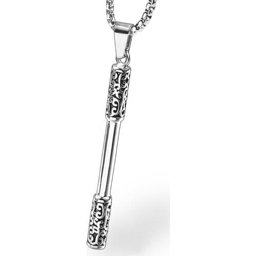 RIR Retro China Style Punk Stainless Steel Vintage Golden Cudgel Pendants Men Necklace with 60cm Chain For Mens Fashion Jewelry