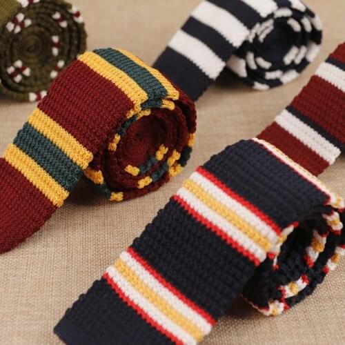 Linbaiway 5cm Sknniy Ties for Mens Knitted Flat Head Knitted Striped Tie Slim Neckties For Wedding Formal Cravat Custom LOGO