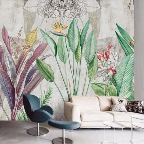 Custom 3D wallpaper mural Nordic hand-painted abstract art leaf plant living room background wall decoration painting wallpaper