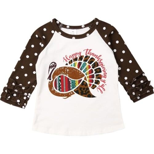 Autumn Casual Long Sleeve Unisex Kids T-Shirt Top Toddler Kid Baby Girl Boy Polka Dot Turkey Ruffle T-Shirt Thanksgiving Top