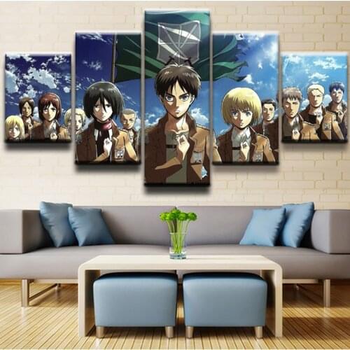 5 Pieces Attack On Titan Canvas Printed Poster Painting Animation Classic Wall Art Pictures Living Room Modular Home Decoration