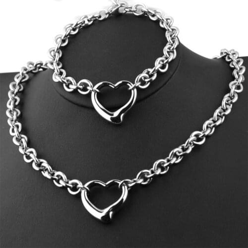 Mother Day Gift Fashion Women Charm Jewelry Set Stainless Steel Hollow Necklace Bracelet