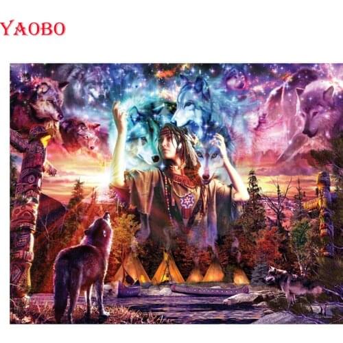 Full Round Diamond Painting Indian beauty wolves Picture Of Rhinestones Embroidery Full Display Diamond Mosaic Crafts Kits