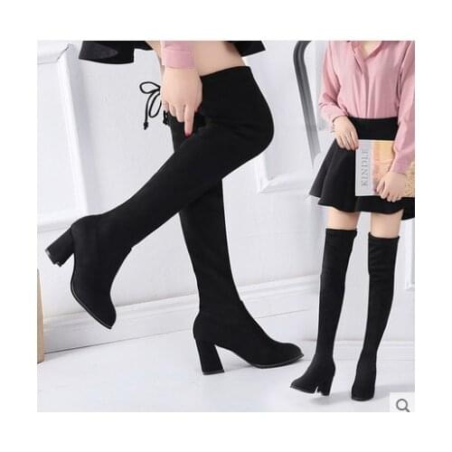 Size 35-41 Winter Over The Knee Boots Women Stretch Fabric Thigh High Sexy Woman Shoes Long Bota Feminina zapatos de mujer Black