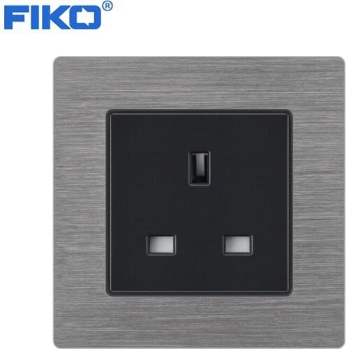 FIKO family hotel Wall Power UK Socket, 13A British Electrical Standard 86mm * 86mm Gray Aluminium Alloy panel
