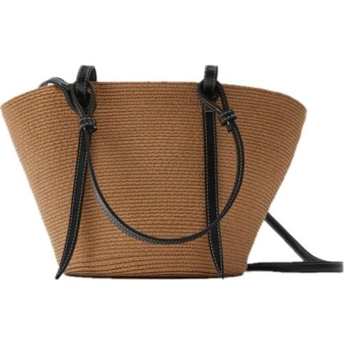 New Straw Woven Handbag Color Splicing Basket Bags Large Capacity Hand-woven Bag Women Fashion Beach Bag Casual Holiday