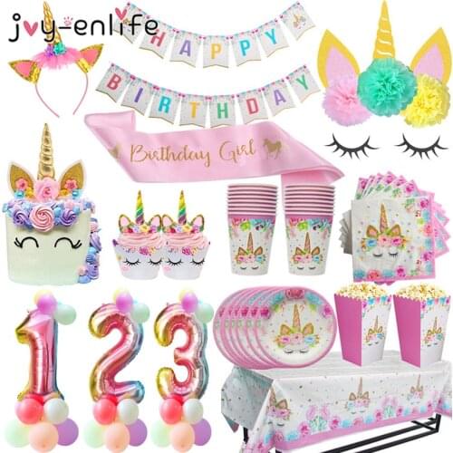 Unicorn Party Decoration Unicornio Plate/Cup/Napkins Birthday Party Decoration Kids Tableware Sets New Year noel Supplies