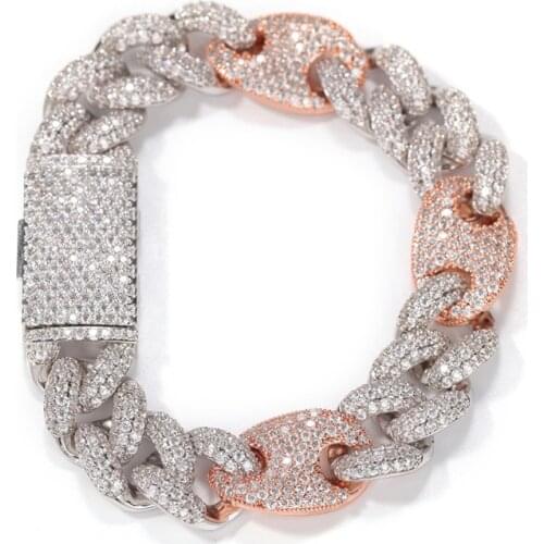 Hip Hop Micro Paved AAA Cubic Zirconia Bling Iced Out Solid Coffee Bean Cuban Link Chain Bangle Bracelet for Men Rapper Jewelry