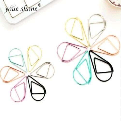 Youe shone 50pcs Simple Water Drop Shape Paper Clip Cute Metal Bookmark Paper Clip Office Supplies Pocket Decoration Stationerys