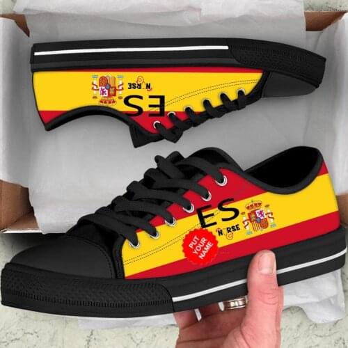FORUDESIGNS Custom Womens Sneakers ES Spain National Flag with Nurse Name Design Classic Low Style Ladies Canvas Shoes Woman