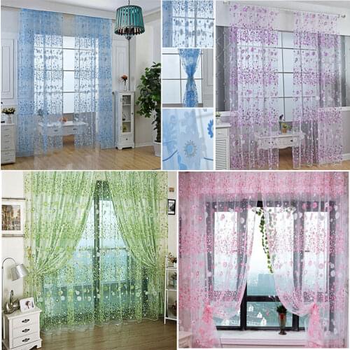 1PC Grommet Sheer Floral Tulle Window Curtain New Floral Tulle Voile Door Window Curtain Drape Panel Sheer Scarf Valances