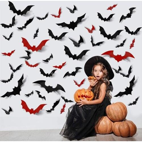 12pcs 3D Simulation Stickers Wall Decor for Home Decoration PVC Halloween Bat Spider DIY Window Sticker Decal Party Supplies