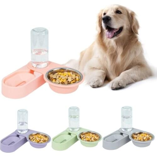 2 in1 Automatic Water Dispenser Set Stainless Steel No-Spill Dog Cat Feeder Bowl Water Bottle Cat Corner Feeding Dish