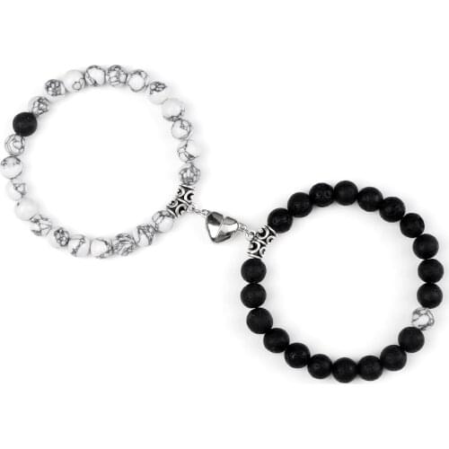 2pcs/Set Natural Stone Beads Bracelets Couple Magnetic Bracelets For Lovers Distance Valentine Magnet Bangle Friendship Jewelry