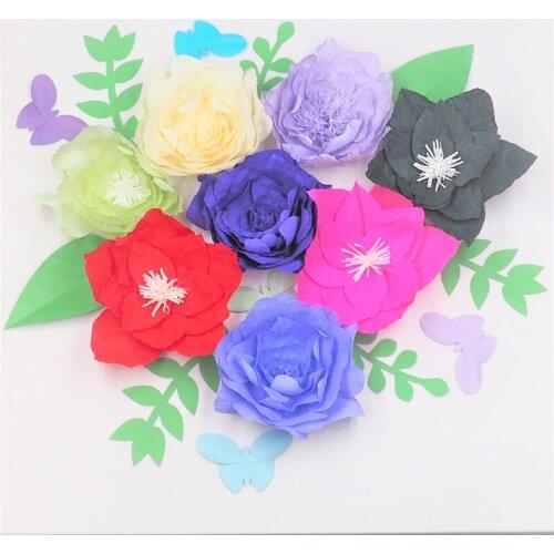 2018 Giant Crepe Paper Flowers Backdrop 8pcs Leaves 7pcs Butterflies 5pcs For Wedding & Event Retail Store Wall Backdrop Decor