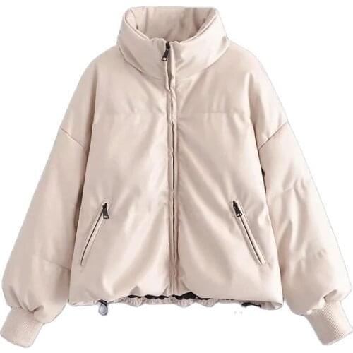 2021 NEW Winter Thick Warm Parkas Women Fashion PU Leather Coat Woman Elegant Zipper Cotton Jackets Female Ladies Outwear