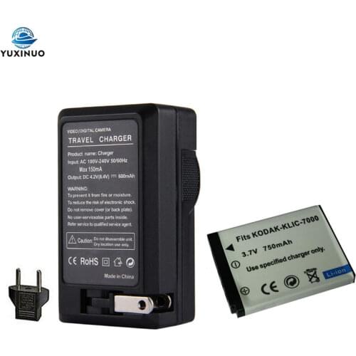 3.7V 750mAh KLIC-7000 KLIC7000 K7000 Digital Camera Battery + AC Charger for Kodak Easyshare LS-755 LS755 ZOOM M590