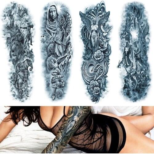 4 Sheet Big Large Ancient Greek Mythology Temporary Tattoos Full Arm Leg Waist Art Tattoo Beauty Warrior Sticker