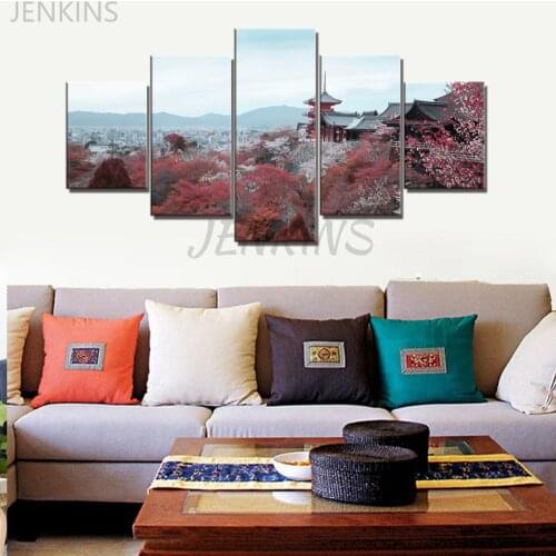 5 Pieces of Japanese Temple Tree Home Decoration Living Room Wall Decoration Without Frame Landscape Painting Art Jenkins