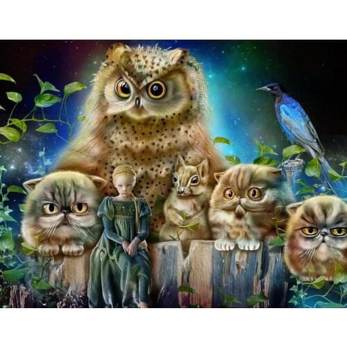 5D DIY Diamond Painting Animal owl Family Girl Full Drill Diamond Embroidery Cross Stitch Mosaic Craft Home Decor Christmas Gift