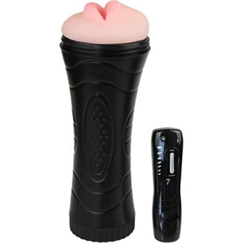 Free Shipping 7 Speed Realistic Silicone Mouth Shaped Vibrating Artificial Vagina Pocket Pussy Masturbator for Male Sex Products