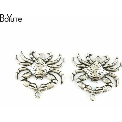 BoYuTe (40 Pieces/Lot) 23*23MM Zinc Alloy Antique Silver Plated Crab Charms Pendants for Jewelry Making Materials