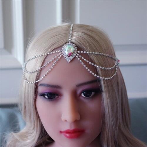 Rhinestone Forehead Waterdrop Head Chain Tiara Jewelry for Women Crystal Pendant Hair Chain Headpiece Accessories Gift