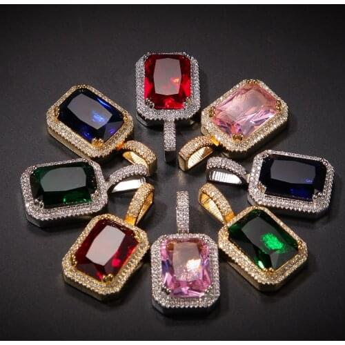 Hip Hop Iced Out Gem Pendant Crystal Necklace CZ Bling Gold Statement Necklace Jewelry Exquisite Gift for Men Women