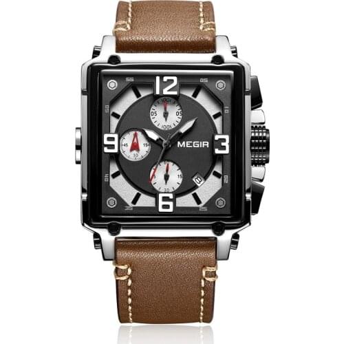 MEGIR Luxury Brand 2018 New Design Square Rose Gold Watches Men Quartz Leather Band Casual Sport Wristwatch relogio masculino
