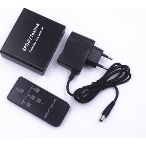 New Full HD Digital Optical Audio Switch SPDIF/TOSLINK Optical Audio 4x1 Switcher Splitter Extender with IR Remote Controller