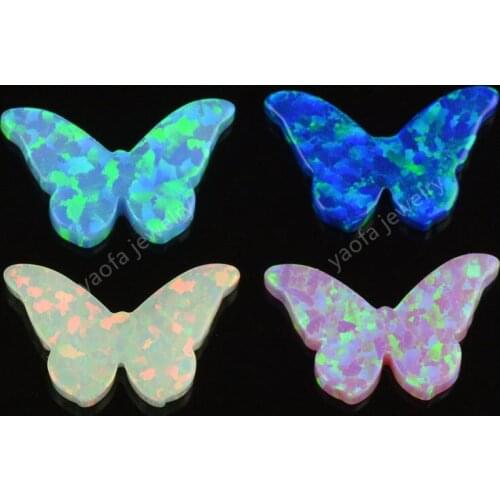 Hot sale fire opal white pink blue synthetic opal butterfly necklace for women with chain