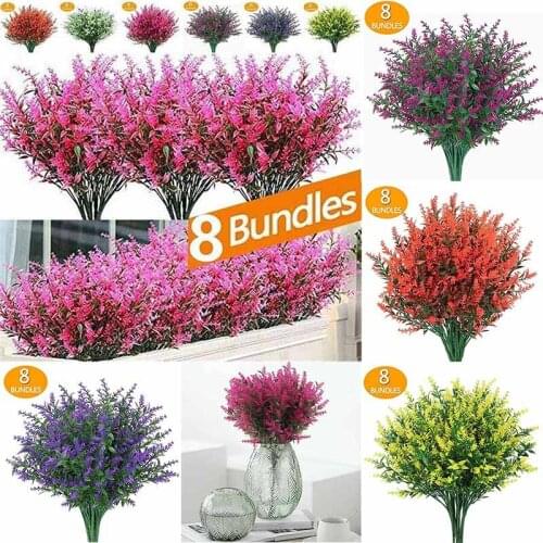 Outdoor Plants Artificial Flowers Plastic Fake 8 Bundles UV Resistant Faux