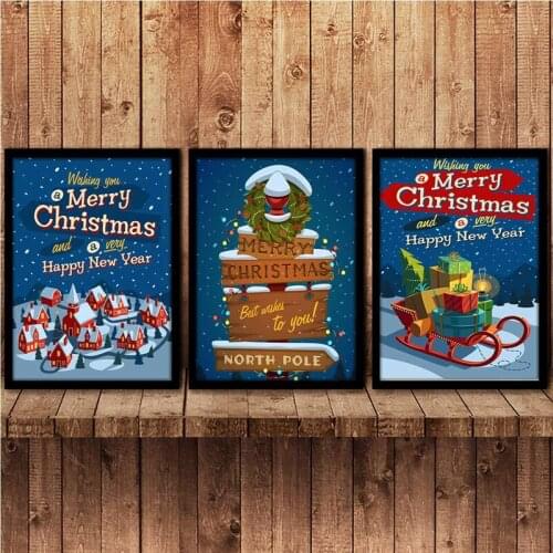 Canvas Painting Happy Holidays Quotes Cartoon Merry Christmas Party Print Art Wall Decor Pictures For Posters Room Decorative