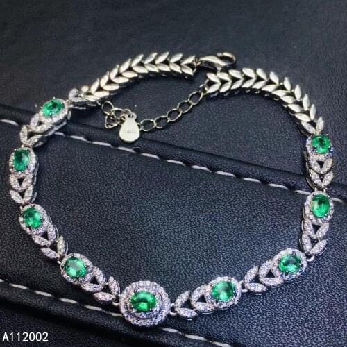 KJJEAXCMY fine jewelry natural Emerald 925 sterling silver new women gemstone hand bracelet support test luxury fashion